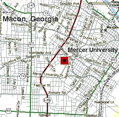 Map to Mercer University, Macon, Ga.